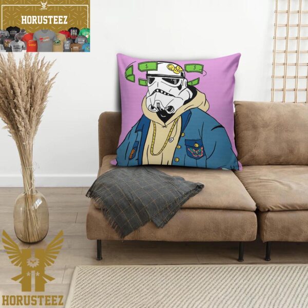 Star Wars Stormtrooper Hip-Hop Costume With Money Flying Around In Purple Background Decorative Pillow