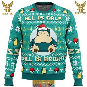 All Is Calm All Bright Snorlax Pokemon Gifts For Family Christmas Holiday Ugly Sweater