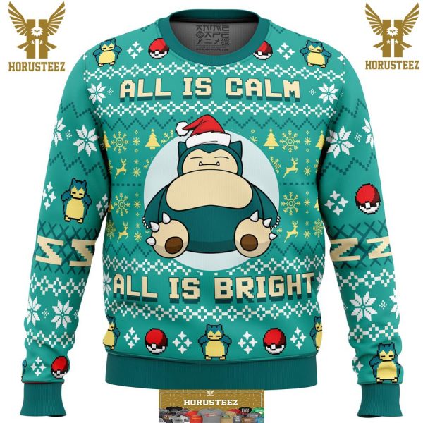 All Is Calm All Bright Snorlax Pokemon Gifts For Family Christmas Holiday Ugly Sweater