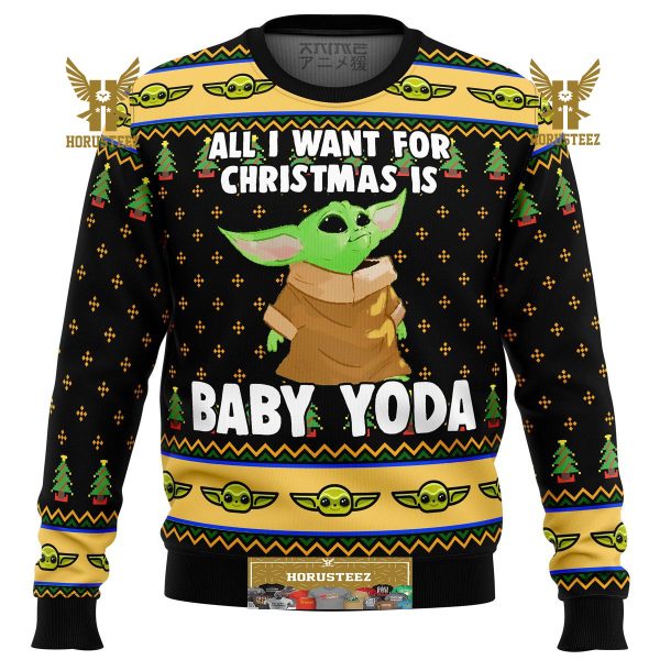 Baby Yoda All I Want Mandalorion Star Wars Gifts For Family Christmas Holiday Ugly Sweater