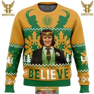 Believe Loki Marvel Gifts For Family Christmas Holiday Ugly Sweater