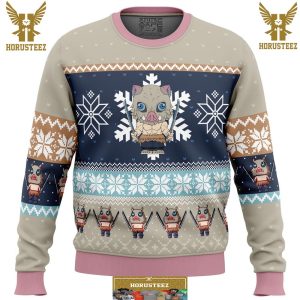 Chibi Christmas Inosuke Hashibira Demon Slayer Gifts For Family Christmas Holiday Ugly Sweater