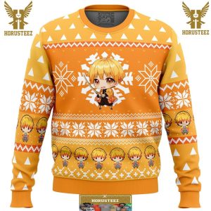 Chibi Christmas Zenitsu Agatsuma Demon Slayer Gifts For Family Christmas Holiday Ugly Sweater