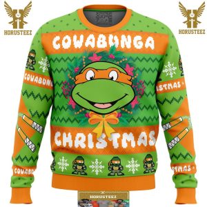 Cowabunga Michaelangelo Christmas Teenage Mutant Ninja Turtles Gifts For Family Christmas Holiday Ugly Sweater