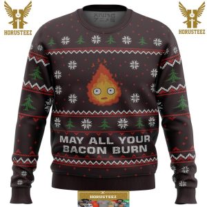 Ghibli May All Your Bacon Burn Gifts For Family Christmas Holiday Ugly Sweater