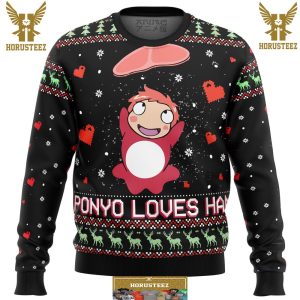 Ghibli Ponyo Loves Ham Gifts For Family Christmas Holiday Ugly Sweater