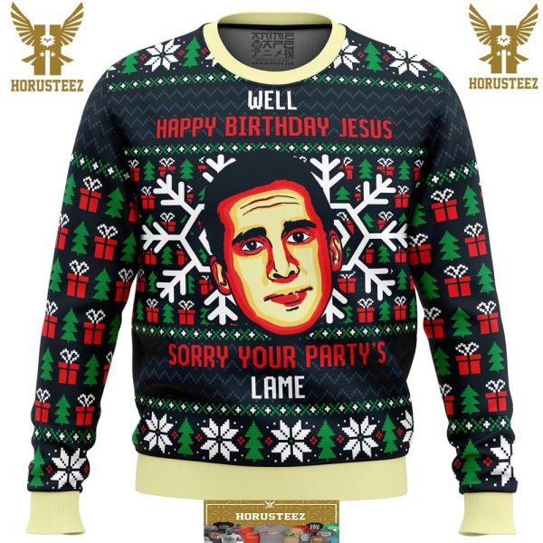 Happy Birthday Jesus Funny The Office Gifts For Family Christmas Holiday Ugly Sweater