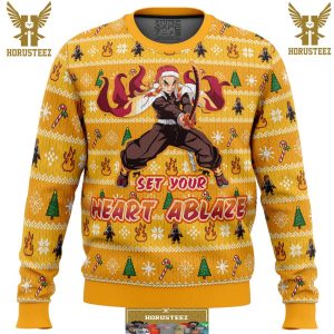 Heart Ablaze Rengoku Demon Slayer Gifts For Family Christmas Holiday Ugly Sweater