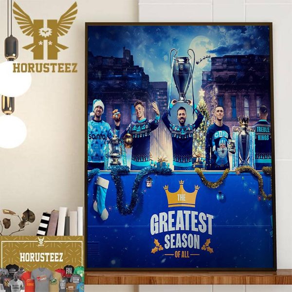 Manchester City The Greatest Season Of All Poster Home Decor Poster Canvas