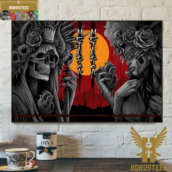 Metallica M72 World Tour at Ford Field Two Night Poster In Detroit Michigan November 10-12 2023 Home Decor Poster Canvas