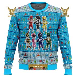 Mighty Morphin Chibis Power Rangers Gifts For Family Christmas Holiday Ugly Sweater