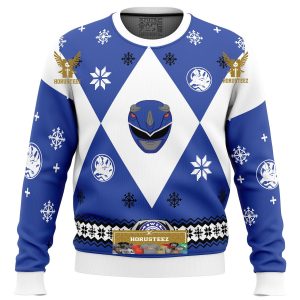 Mighty Morphin Power Rangers Blue Gifts For Family Christmas Holiday Ugly Sweater