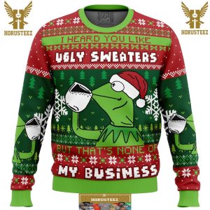 None Of My Business Kermit The Frog Gifts For Family Christmas Holiday Ugly Sweater