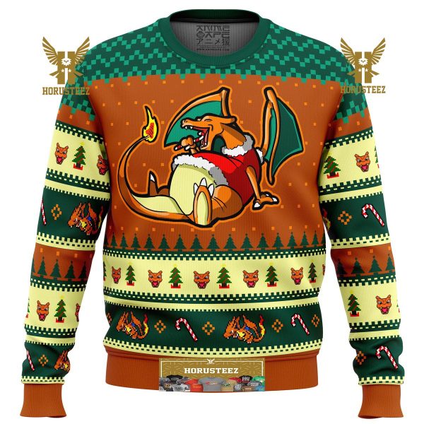 Pokemon Eating Candy Cane Charizard Gifts For Family Christmas Holiday Ugly Sweater