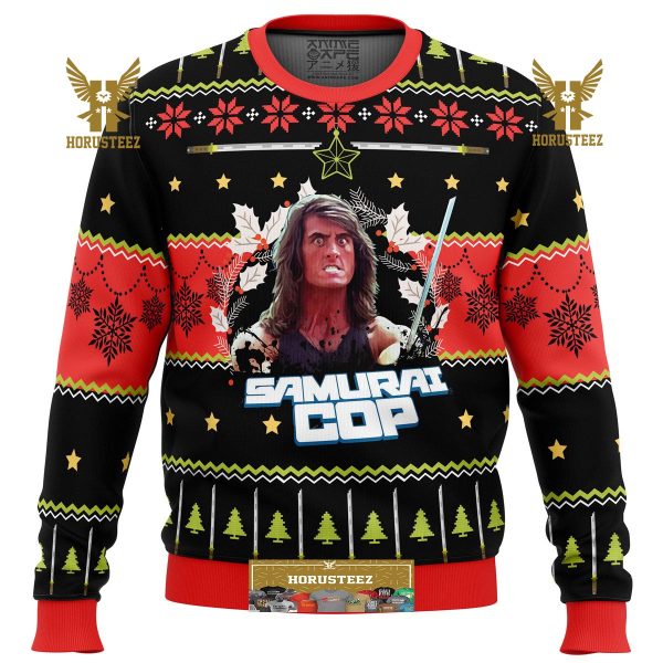 Samurai Cop Gifts For Family Christmas Holiday Ugly Sweater