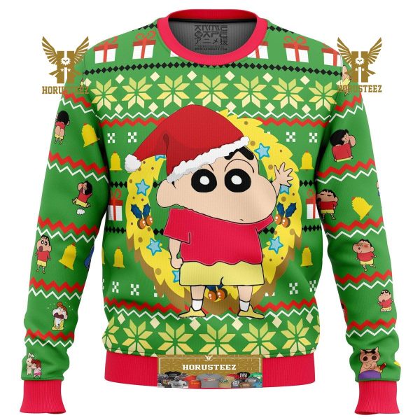 Santa Shinnosuke Crayon Shin-Chan Gifts For Family Christmas Holiday Ugly Sweater