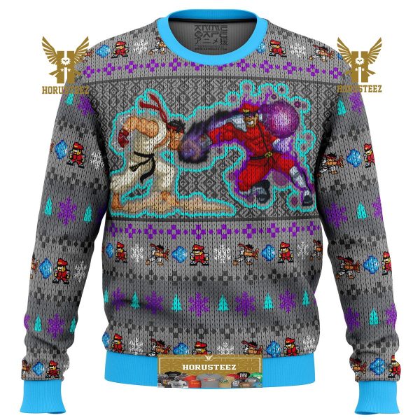 Street Fighter Ryu Vs M Bison Gifts For Family Christmas Holiday Ugly Sweater