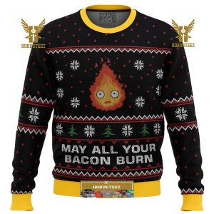 Studio Ghibli May All Your Bacon Burn Calcifer Gifts For Family Christmas Holiday Ugly Sweater