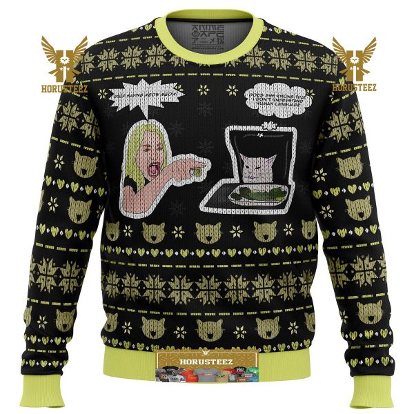 Woman Yelling At Cat Meme Gifts For Family Christmas Holiday Ugly Sweater