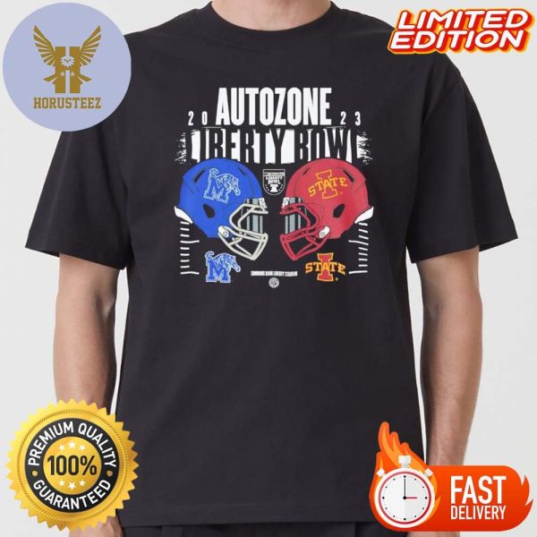 2023 AutoZone Liberty Bowl Game Memphis Tigers Vs Iowa State Cyclones Duel Helmets Shirt