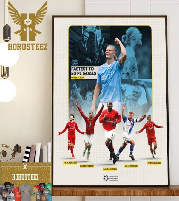 Erling Haaland Doing His Thing 50 Goals In 48 Premier League Appearances Another Record Home Decor Poster Canvas