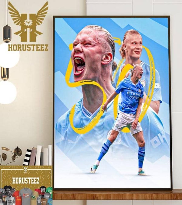 Erling Haaland – The Fastest Player To Reach His 50 Premier League Goals In 48 Games Home Decor Poster Canvas