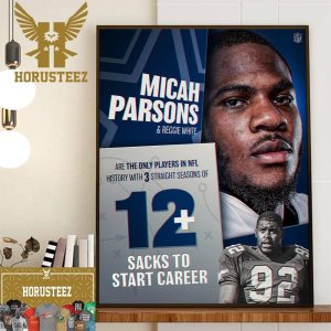 Micah Parsons And Reggie White Are The Only Players In NFL History With 3 Straight Seasons Of 12 Sacks To Start Career Home Decor Poster Canvas