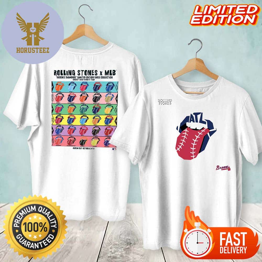 Rolling Stones x Atlanta Braves Hackney Diamonds Album Two Side MLB T-shirt