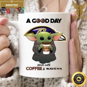 Baltimore Ravens Baby Yoda Coffee Drink Mug White
