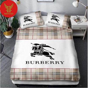 Black Horse And Knight Burberry Logo Bedroom Luxury Brand Bedding Bedding Sets