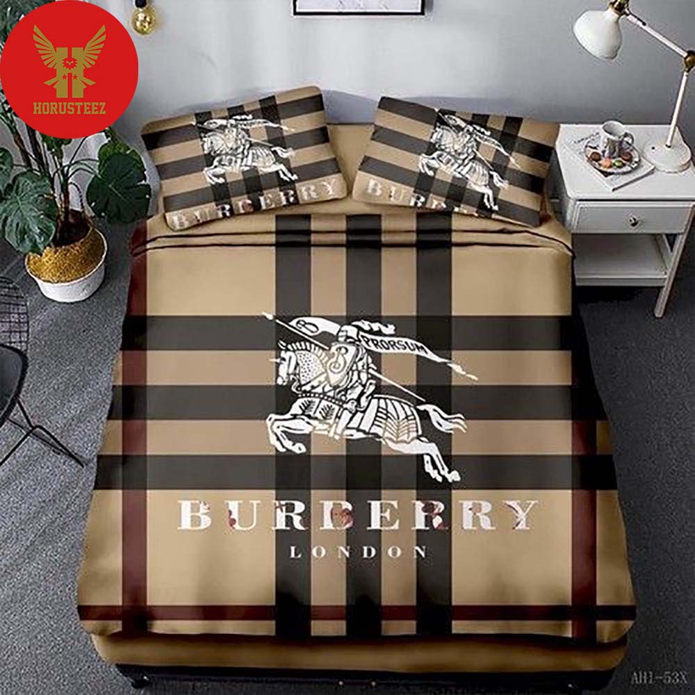 Burberry Logo Brown Background Duvet Cover Bedroom Luxury Brand Bedding Bedroom Bedding Sets
