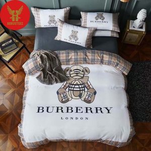 Burberry London Bear White Background Luxury Brand Duvet Cover Bedroom Sets Type Bedding Sets