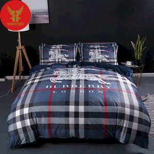 Burberry London Horse In Blue Background Bedroom Luxury Brand Bedding Sets