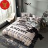 Burberry London Logo Brown Horse And Knight White Background Luxury Brand Type Bedding Sets
