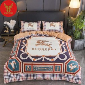 Burberry London Logo Gold Horse And Kinght Luxury Pattern Luxury Brand Type Bedding Sets