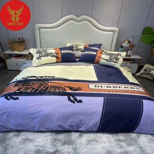 Burberry London Logo Horse And Knight Blue Pattern Luxury Duvet Cover Bedroom Sets Brand Type Bedding Sets