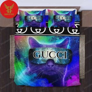 Cat Glasses Gucci Logo Galaxy Background Bedding Set