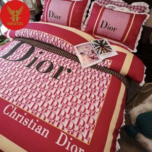 Christian Dior, Christian Dior Bedding Set Red Logo Luxury Brand Bedding Set