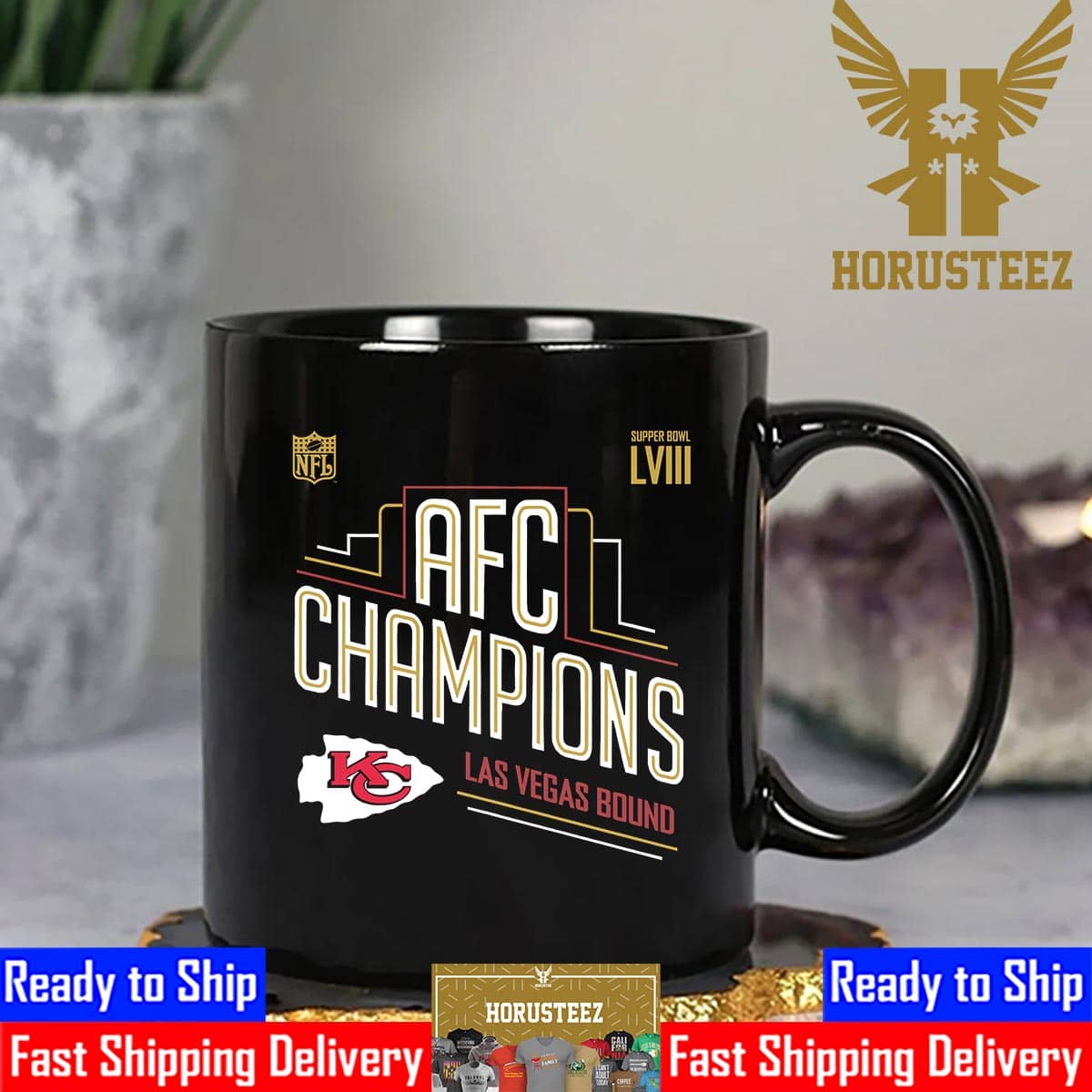 Congrats Kansas City Chiefs Back-to-Back AFC Champions And Advance to Super Bowl LVIII Las Vegas Bound Coffee Mug Gift For Fans
