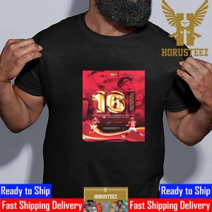 Congrats Patrick Mahomes And Travis Kelce 16 Touchdowns For Most Between Quarterback And Tight End In NFL Postseason History Classic T-Shirt