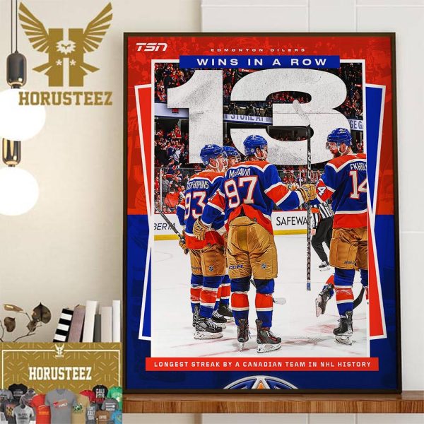 Edmonton Oilers 13 Wins In A Row The Longest Streak By A Canadian Team In NHL History Wall Decor Poster Canvas