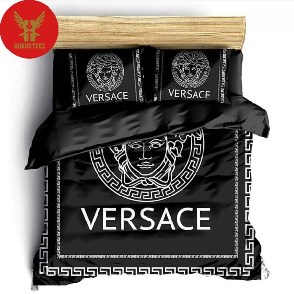 Gianni Versace Black Luxury White Pattern Brand High-End Home Decor Bedding Set