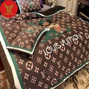 Green Logo In Brown Background Louis Vuitton, Louis Vuitton Bedding Set Bedding Set