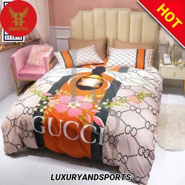 Gucci Bee Flowers Quilt Set Duvet Cover Luxury Brands Bedding Set
