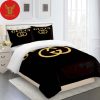 Gucci Beige Luxury Logo Gc Black Background Brand High-End Bedding Set