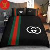 Gucci Beige Luxury Logo Gc Black Background Brand High-End Bedding Set