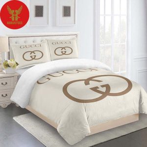 Gucci Beige Luxury Logo White Background Brand High-End Bedding Set