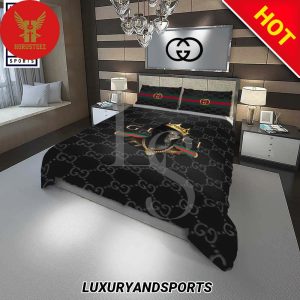 Gucci Black Panther Fashion Logo Luxury Brand Premium Bedding Set