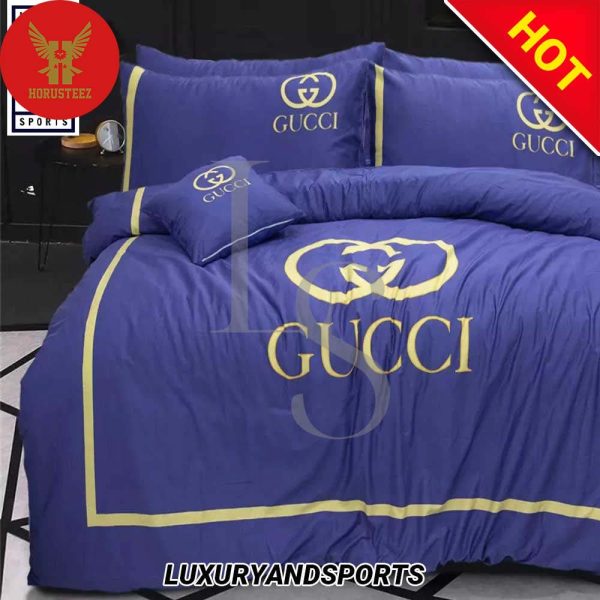 Gucci Blue Fashion Logo Luxury Brand Bedding Set