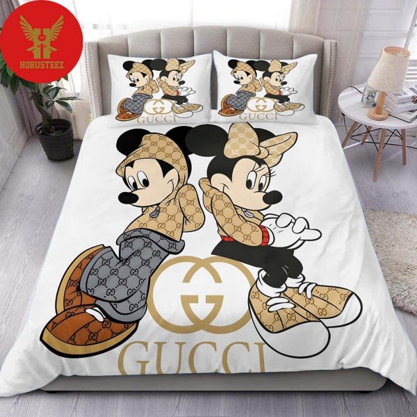 Gucci Mickey Couple Logo Luxury Brand Bedding Set